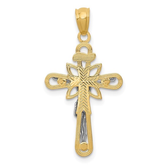 Million Charms 14k Gold Two-tone W/Rhodium Small Passion Crucifix Pendant